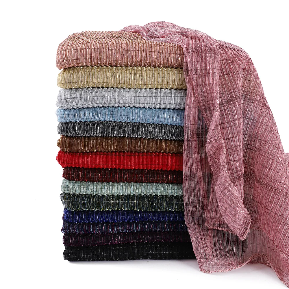 

Summer New Golden thread Crumpled Scarf For Women Girls Students Solid Color Thin Scarves Soft Knitting Shawl Female Wrap Shawls