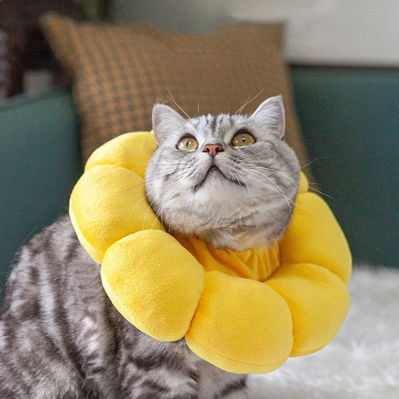Sunflower Pet Elizabethan Collar Adjustable Anti-Bite Surgery Anti-Lick Wound Protective Collar Cotton Soft Adjustable 5