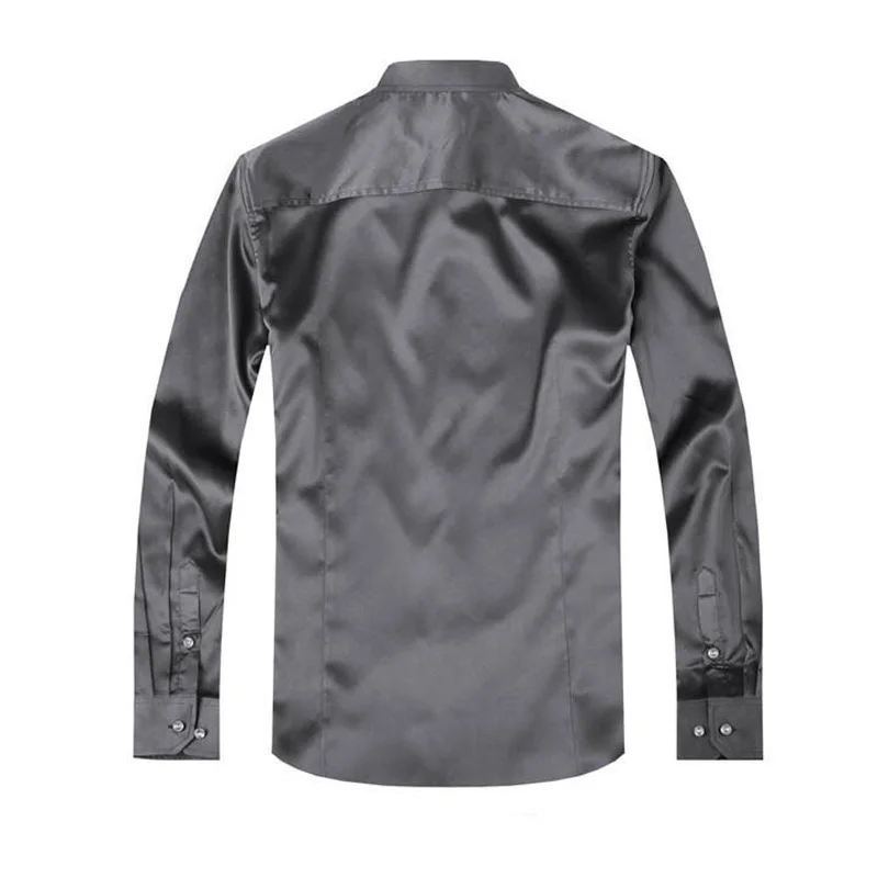 Shirt Men Silk Simulated High Grade Silk Satin Long Sleeve With Diamond Buttons Evening Party Date MQ527
