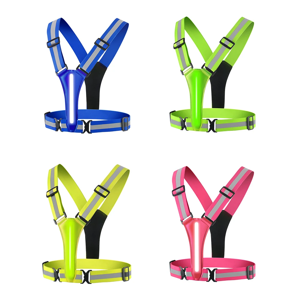 LED 러닝 조끼 USB 충전식 반사 조끼 조절 가능한 야간 러닝 라이딩 의류 높은 가시성 탄성 밴드