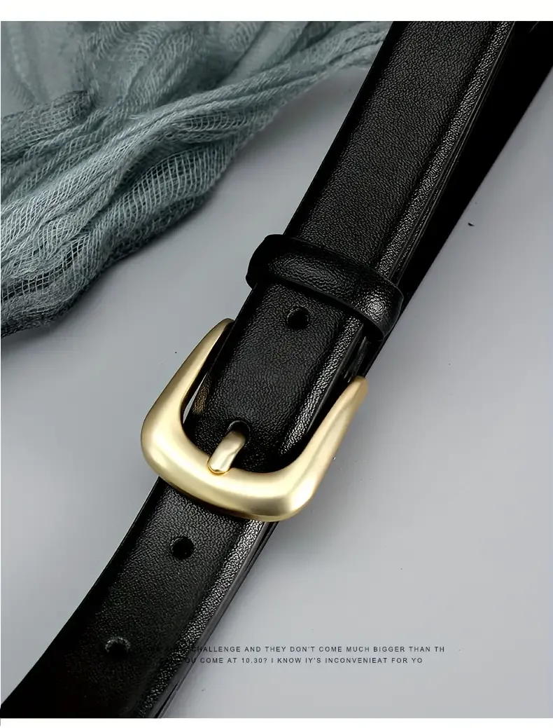 Stilvoller einfarbiger PU-Ledergürtel – goldene Dornschließe, einfach, lässig, vielseitig, verstellbarer Bund für Hosen – Detail 5