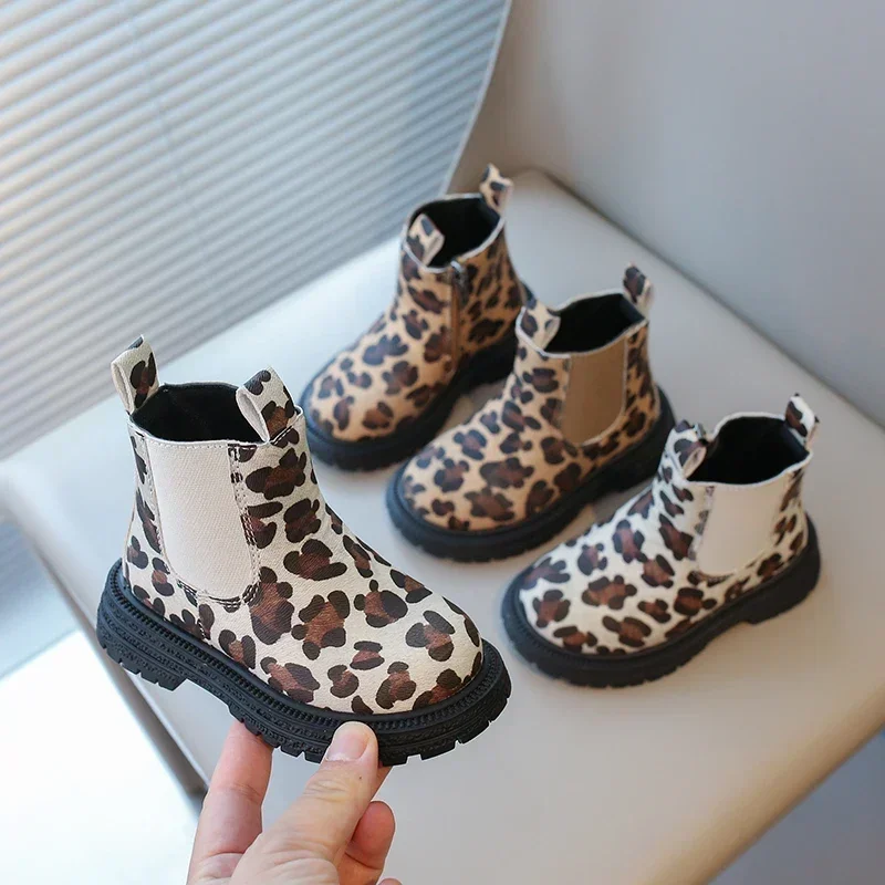Girls  Boots Fashion Classic Leopard Prints Little Kids Ankle Boots Side Zipper Classic  Girls Rubber Boots Breathable Warm