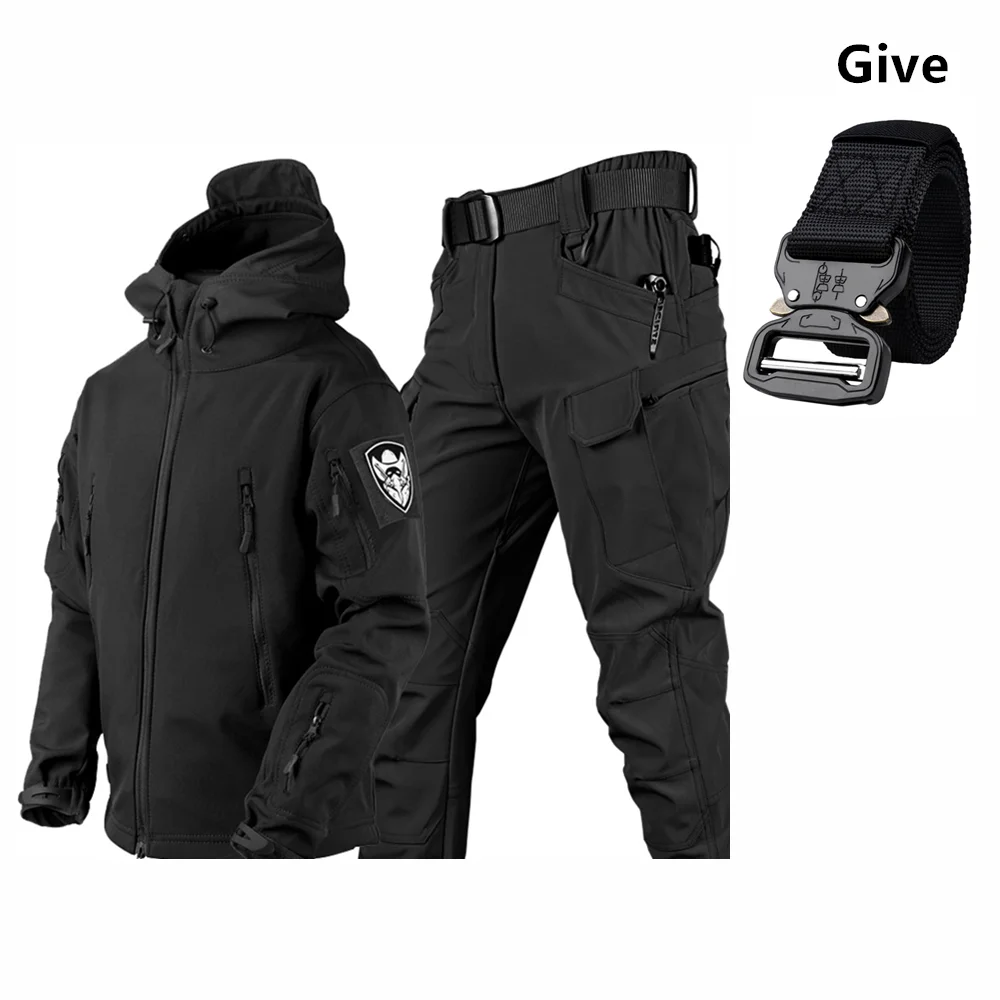 

Free Belt Shark Skin Soft Shell Winter Plush Thickened Mountaineering Tactics Keep Warm Waterproof Anti-cutting Charge Suit