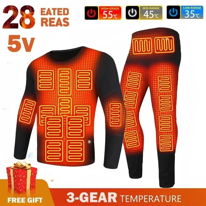 NewZone28HeatedWinterManHeatedSuitUnderwearMotorcycleUSB
