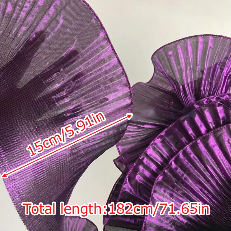 Lace Trim Fabric 2 Yards Glossy Large Wave Colorful Pleated Ruffle DIY Evening Dress Dance Costume Cosplay Sewing Accessories