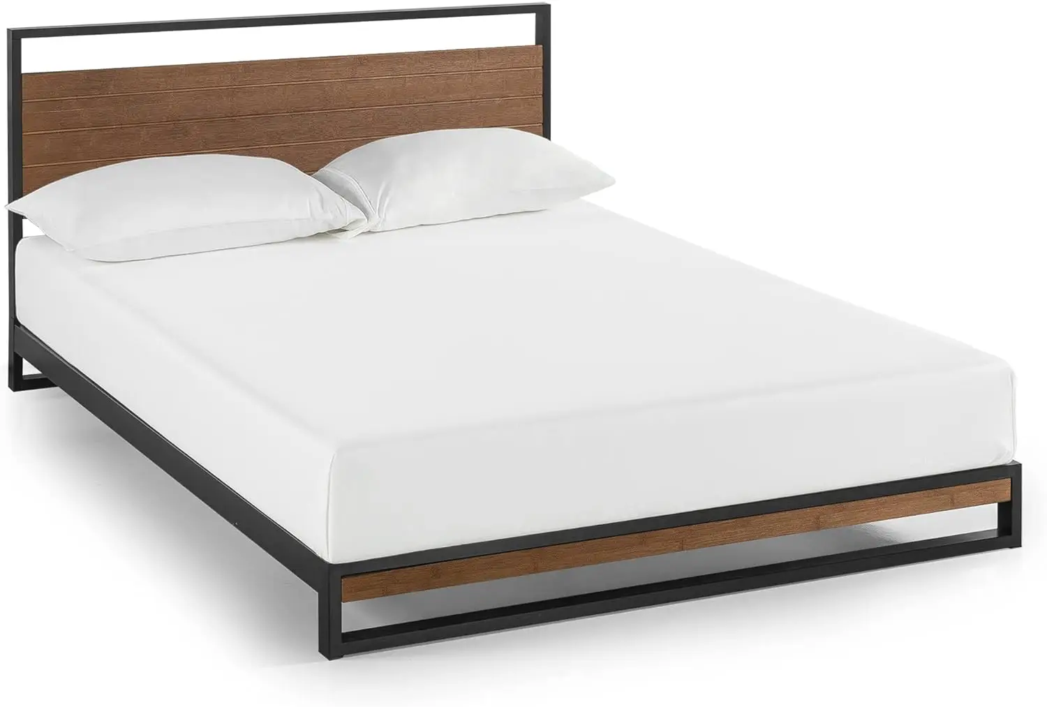 Suzanne 37 Inch Bamboo and Metal Platform Bed Frame / Solid Steel Construction / No Box Spring Needed Wood Slat Support Easy