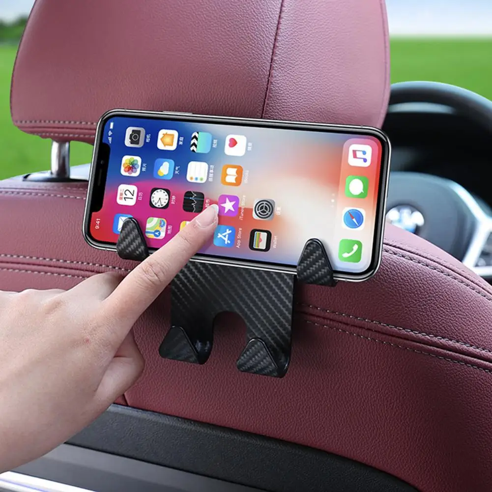 

Car Backseat Hook Multi-functional Carbon Fiber Car Headrest Hooks Heavy Duty Phone Holder Seatback Organizer for Auto