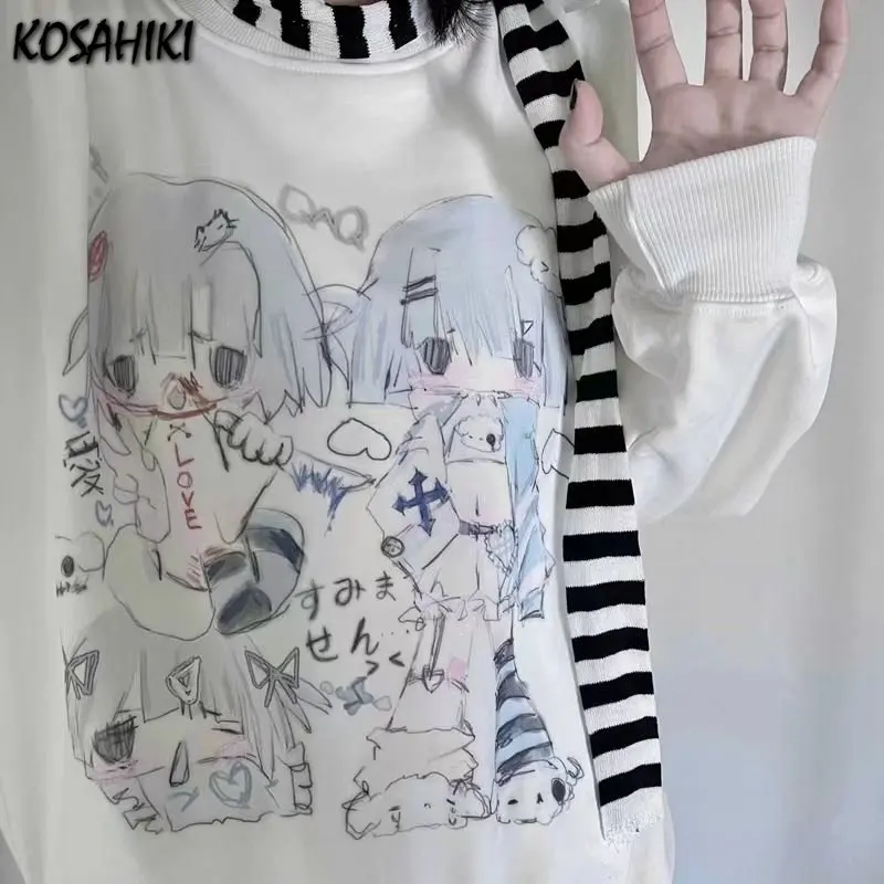 Y2k Aesthetics Hoodies Women Harajuku Cartoon Print Vintage Sweatshirt