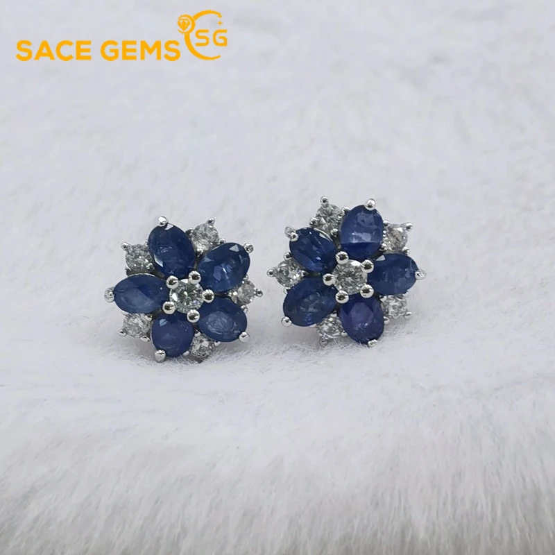 

SACE GEMS 100%925 Sterling Silver Sapphire Earrings Sparkling High Carbon Diamond Wedding Engagement Party Fine Jewelry Gifts