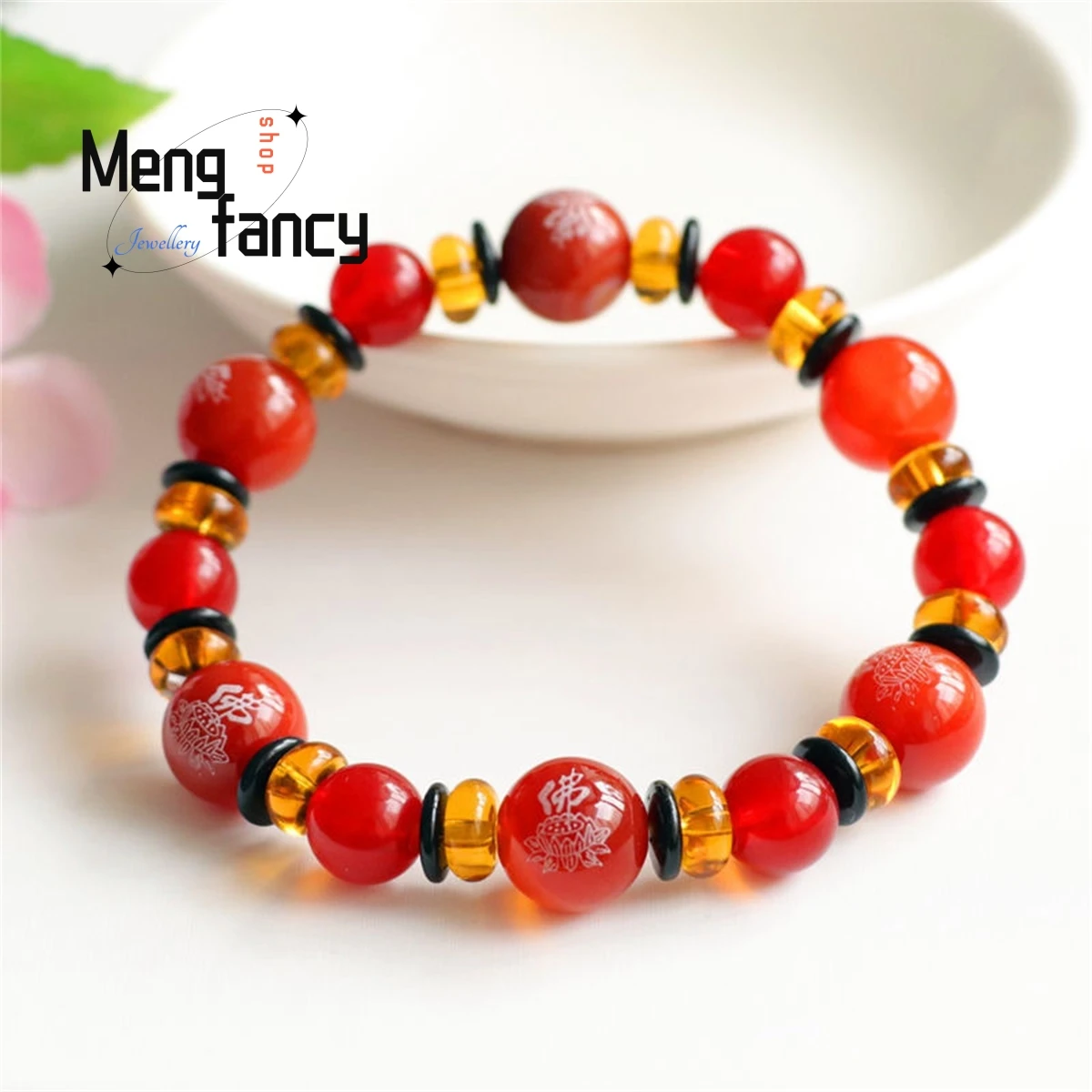 

Natural Red Agate Buddha Character Chalcedony Beads Bracelet Simple Personality Charm Fashion Men Women Jewelry Souvenir Mascot