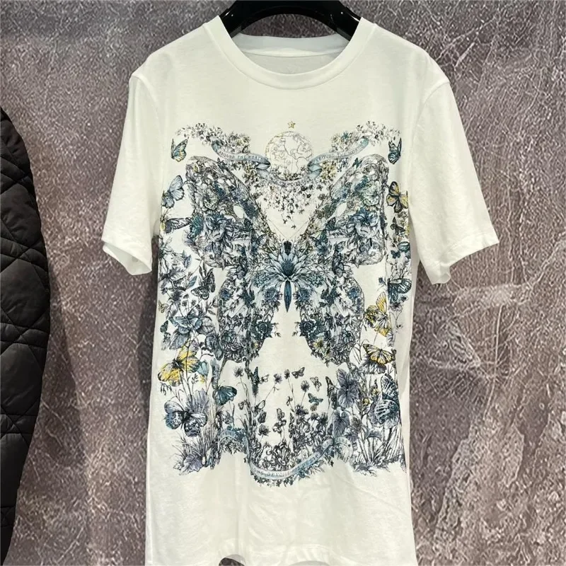 

Light Blue Butterfly Floral Pirnt Short Sleeve Shirt 2024 Spring