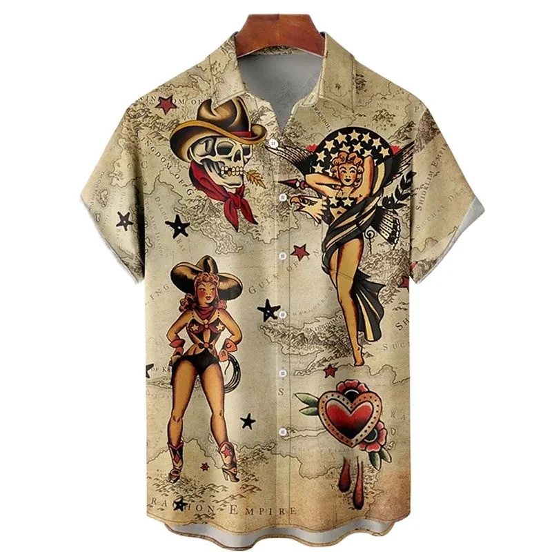 thumbnail image 1 of Camisas hawaianas para hombre, blusas de manga corta con estampado de sirena para playa, camisas nuevas de gran tamaño, ropa de diseñador para hombre de alta calidad, 1 of 5