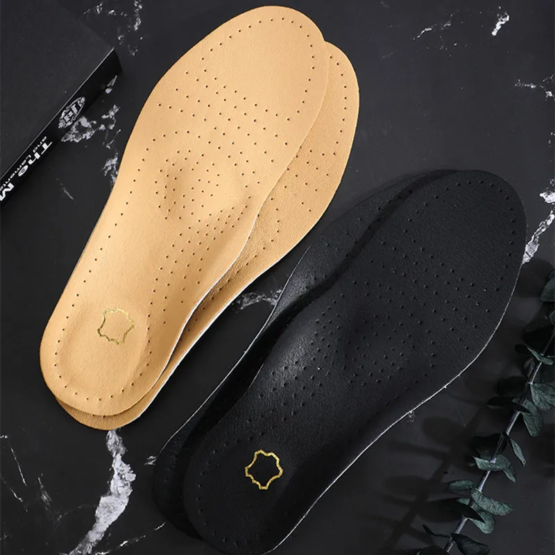 Cowhide Leather Stretch Insoles Orthopedic Sport Support Insert Woman Men Leather Shoes Feet Soles Pad Massage Leather Insoles