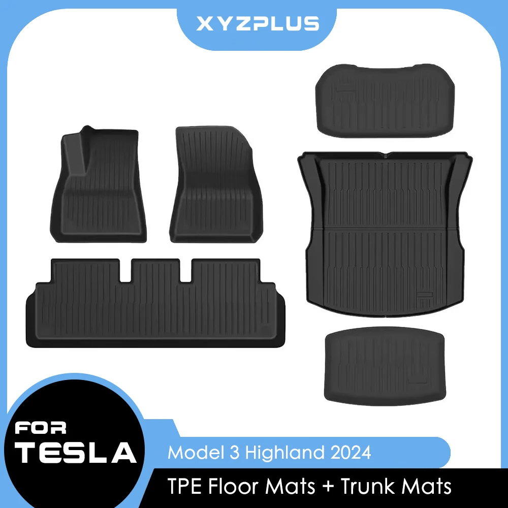 Car floor mats,floor mats Floor Mats for New Tesla Model 3 Highland TPE Waterproof Wear-resistant Luggage Mat Foot Pads Rear Trunk Mats Accessories