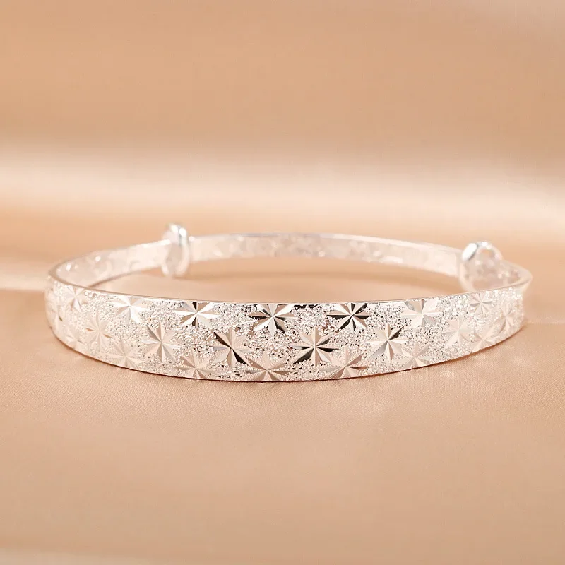 New Trend 999 Sterling Silver Romantic Gypsophila Star Bangles for Woman Bracelets Fashion Party Wedding Jewelry Christmas Gifts meyrroyu sterling silver leaves hollow bangles female minimalist style sweet romantic engagement party 925 jewelry in stock