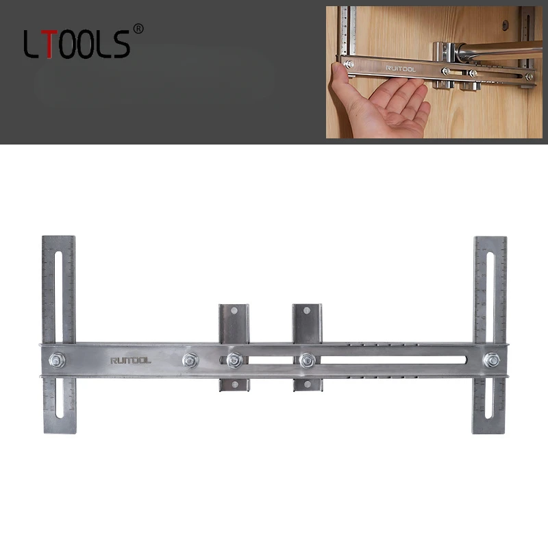 

Wardrobe Suspension Rod Installing Positioning Ruler Stainless Steel Carpenter Punch Holes Locator Flange Base Positioning Tools