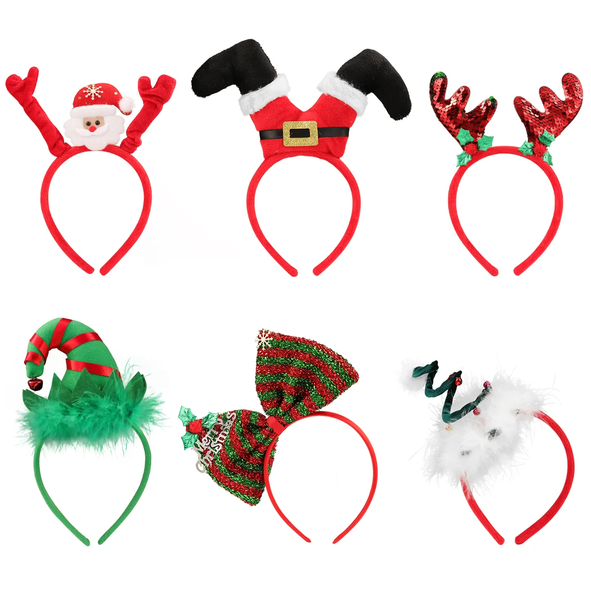 

6PCS Christmas Headbands Hat Christmas Bow Headband Christmas Reindeer Costume Headbands for Christmas Holiday Party Favor