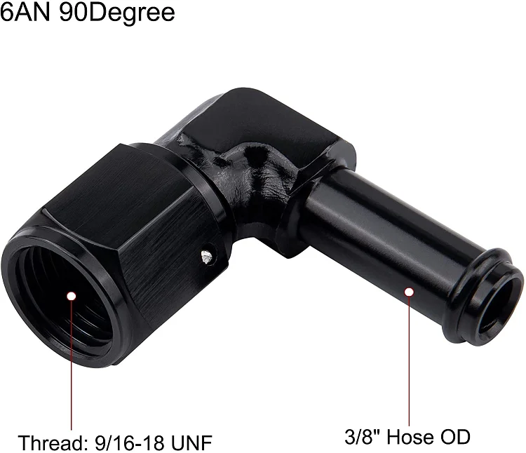 Universal AN6 Buchse auf 3/8 Zoll Widerhaken 6AN Buchse auf 5/16 Zoll Widerhaken gerade 90-Grad-Kraftstoffschlauch-Schwenkmontage-Adapter aus Aluminium – Detail 7