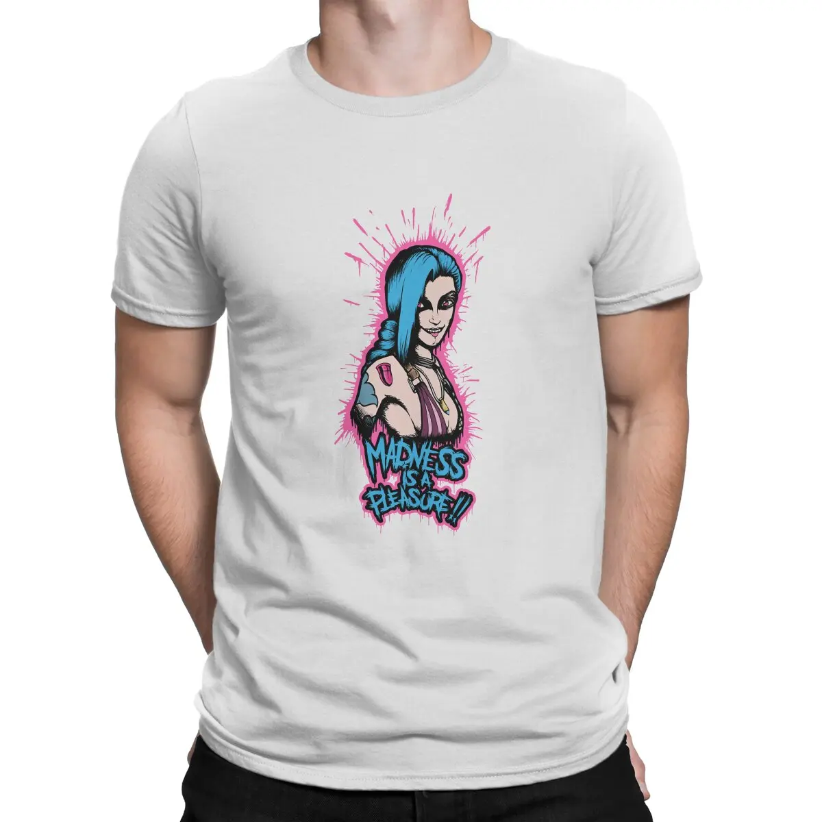 thumbnail image 1 of Impresionantes camisetas Jinx Madness para hombre, de algodón, con cuello redondo, de Arcane League of Legends, LOL Game, de manga corta, para fiestas., 1 of 7