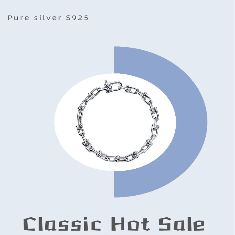 سوار من الفضة النقية S925 بإبزيم حدوة حصان على شكل...