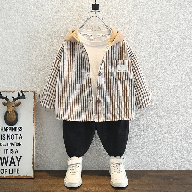 Trendy Long Sleeve Striped Shirt for Boys Thin Hooded Jacket Autumn Spring Baby Clothes from Mainland China AE Stock