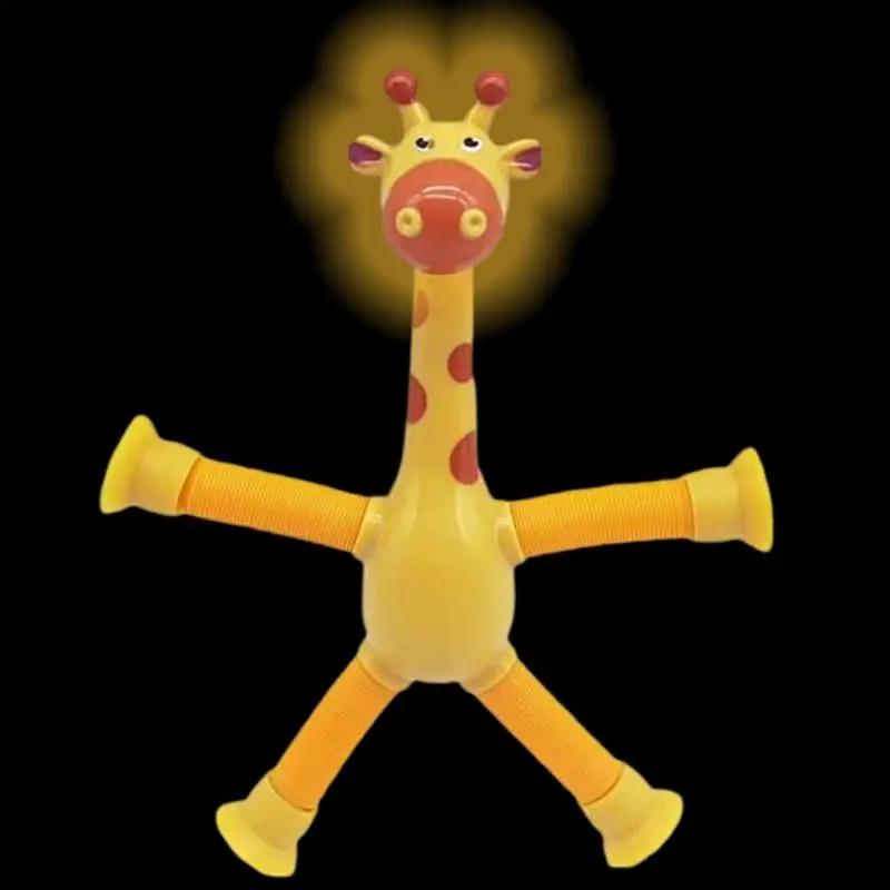 

Stretchy Tube Giraffe Puzzle Toy Novelty Decompression Toy Cartoon Suction Cup Telescopic Giraffe Shape Luminous Kids Toy