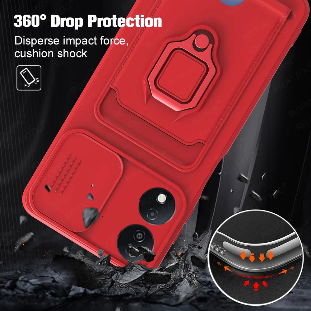 Phone case Phone protector cover Camera protector case Camera lens protector case Camera lens case Card holder bag case Slide Camera Protect TPU Case For Honor X7b 4G Magnet Holder Ring Card Bag Shockproof Coque