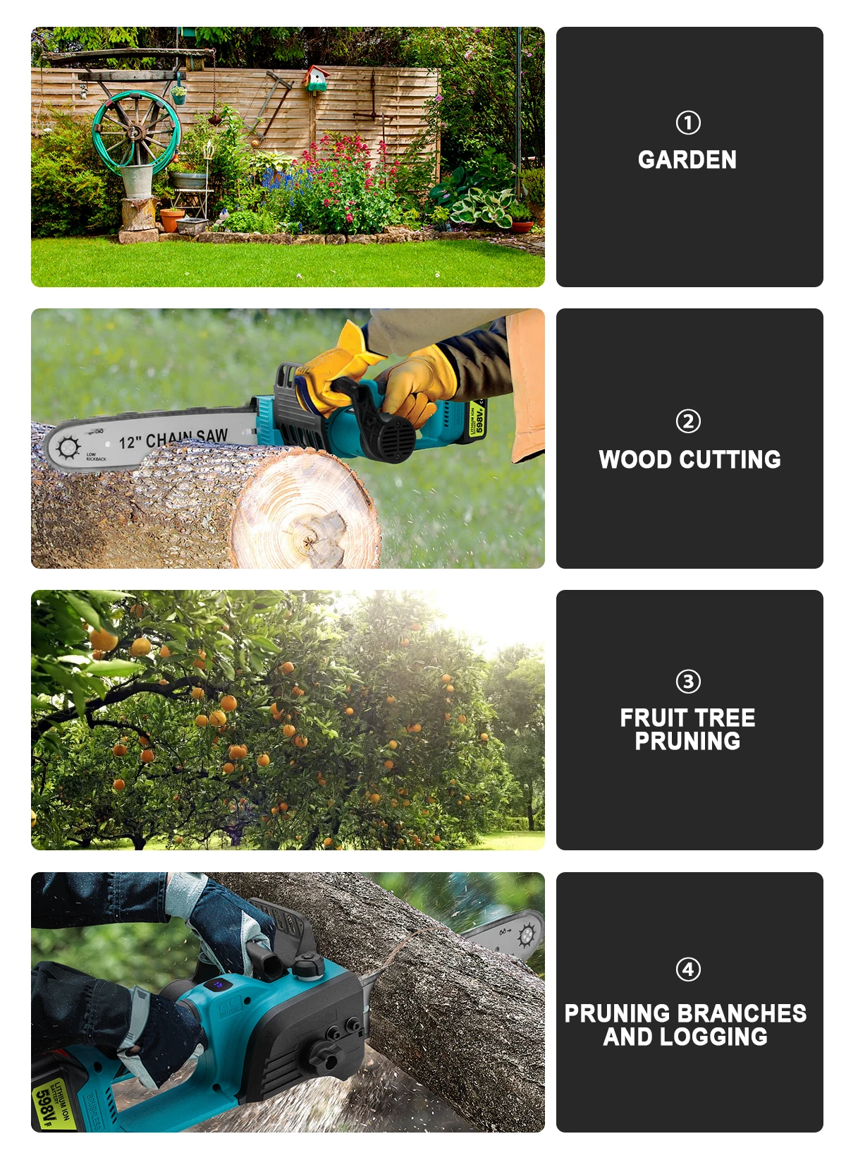 12 Inch Brushless Electric Chain Saw With Oiler Cordless Handheld Chainsaw Grade