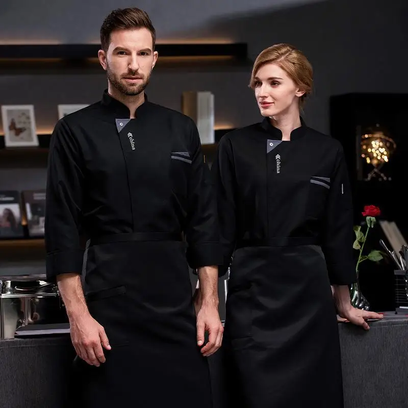 Overalls Short Summer Wine Restaurant Ding Room Kitchen Food Breathable Chef Uniform Men\'s Long Sleeve