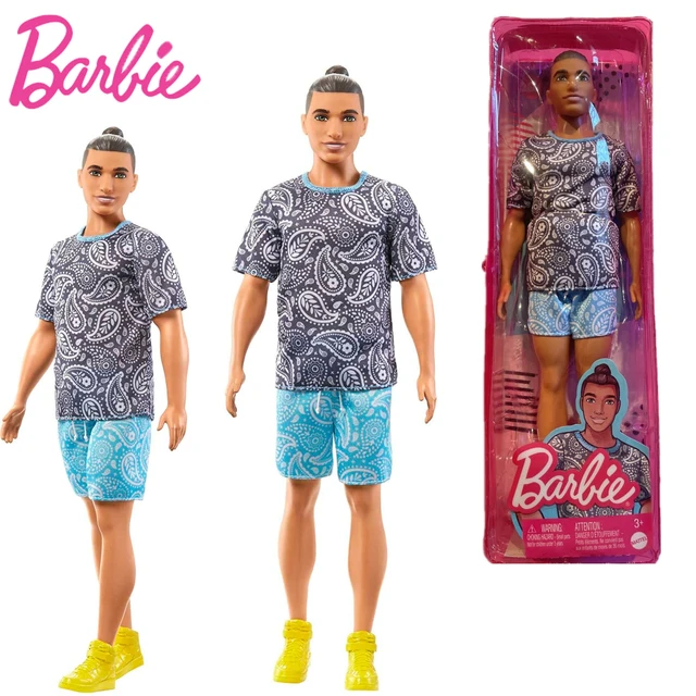  Barbie Ken Doll, Kids Toys, Fashionistas, Brown Hair in Bun,  Paisley Tee and Shorts, Clothes and Accessories : Toys & Games