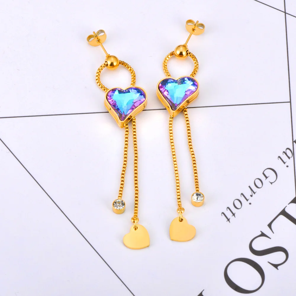 Lokaer 여성용 트렌디 큐빅, 316L 스테인리스 스틸 하트 댕글 귀걸이, 18K 골드 도금, 데일리 이어 쥬얼리 파티, E24078