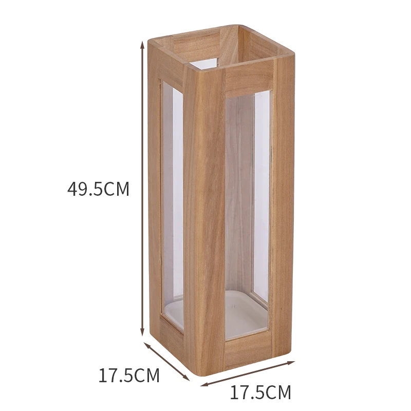 Chinese Solid Wood Umbrella Storage Hotel Large Capacity Umbrella Bucket Transparent Acrylic Parasol Stand Including Water Tray