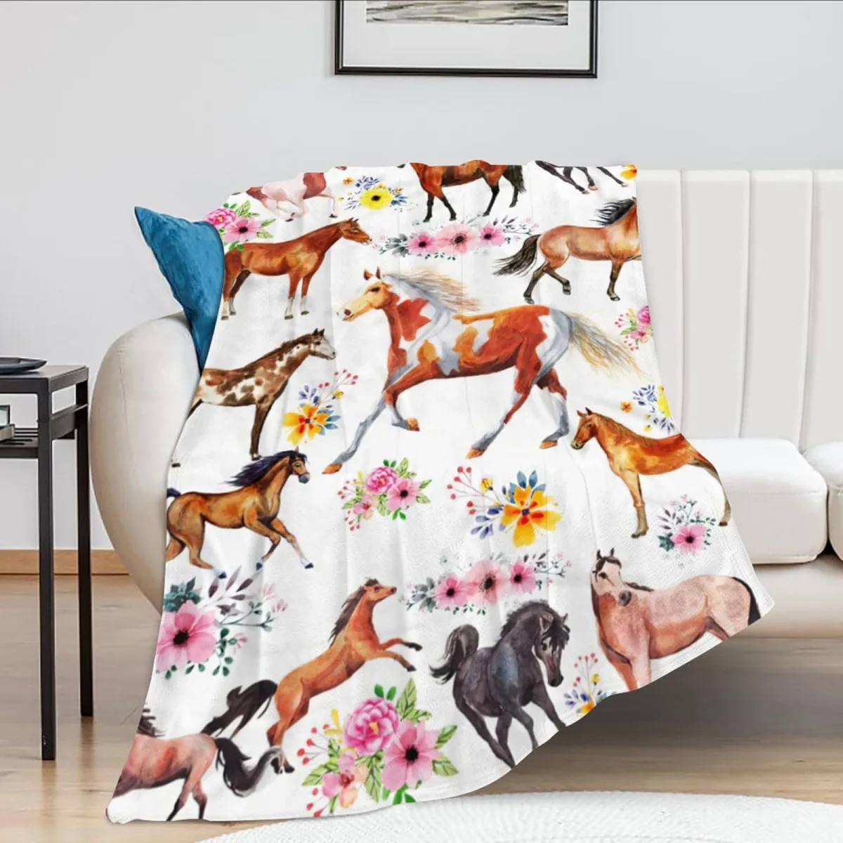 Horse Blanket Gift for Girls Women Cartoon Horses Flannel Cute Farm Animal Blankets Soft Lightweight for Lovers Decor Sofa Bed 4