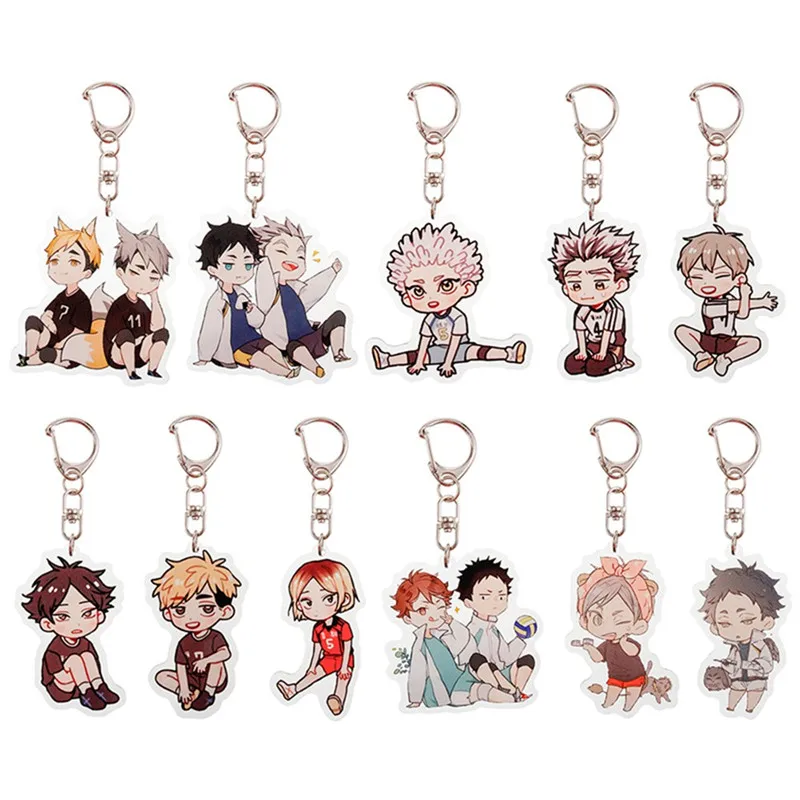 Japanese Anime Haikyuu!! Keychain Volleyball Boy High School Doomed Battle Acrylic Key Chain Keyring Fans Bag Pendant Decor