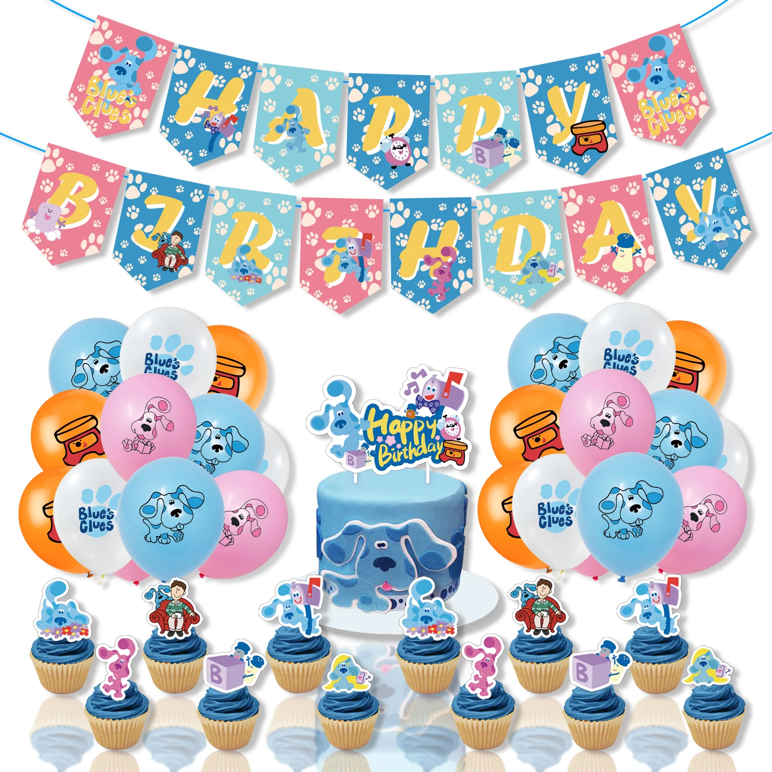 Tema Del Fumetto Blue Incuds Forniture Per Feste Di Compleanno Banner Di Carta Cake Topper Balloons Blue Dog Birthday Party Decorations For Kids