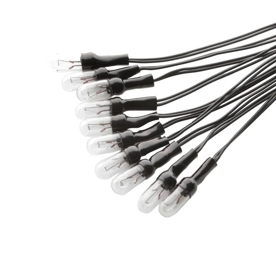 10 Lampadine Incandescenti Cablate 8V 70mA 3mm Con Fili 200mm - Aperte Ma Mai Usate
