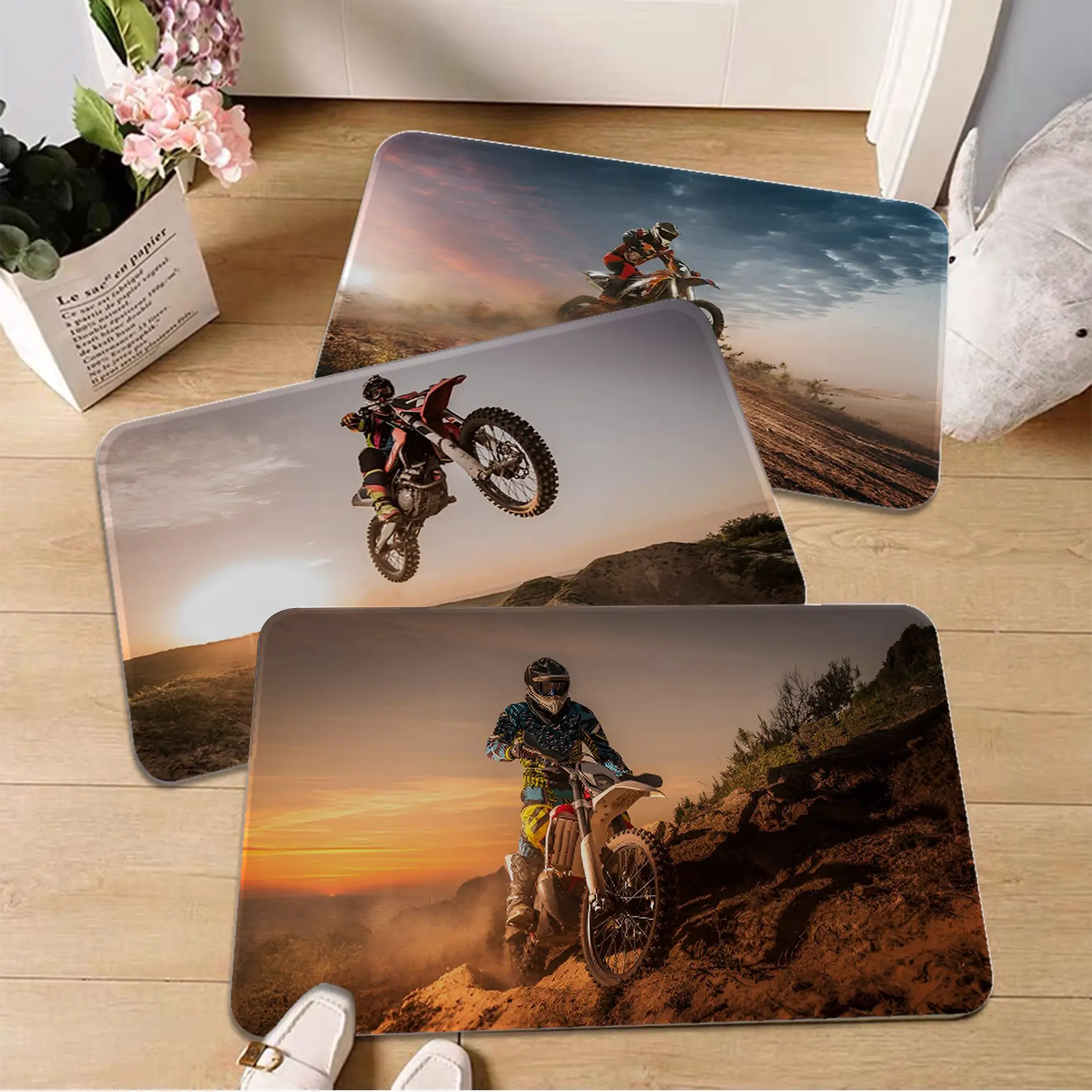 

Motocross Racer Room Mats Cheaper Anti-slip Modern Living Room Balcony Printed Bedside Mats