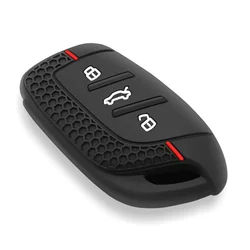 Premium 3-Button Silicone Key Fob Cover with Keychain (Red)