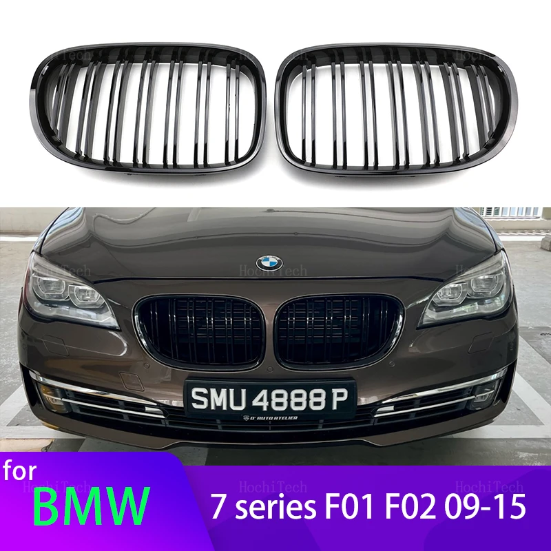 

2Pcs Car Style Gloss Black Front Kidney Double Slat Grill Grille for BMW 7 Series F01 F02 F03 F04 2009-2015