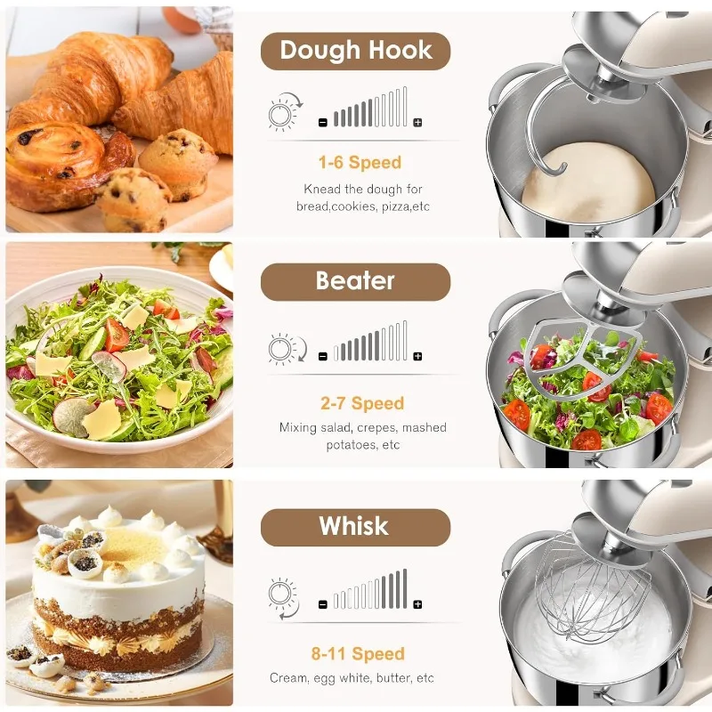 7.4QT Commercial Stand Mixer 800W with NSF Certified and Aluminum Die Casting, Kitchen Electric Mixer Metal Food Mixer Stainless 4
