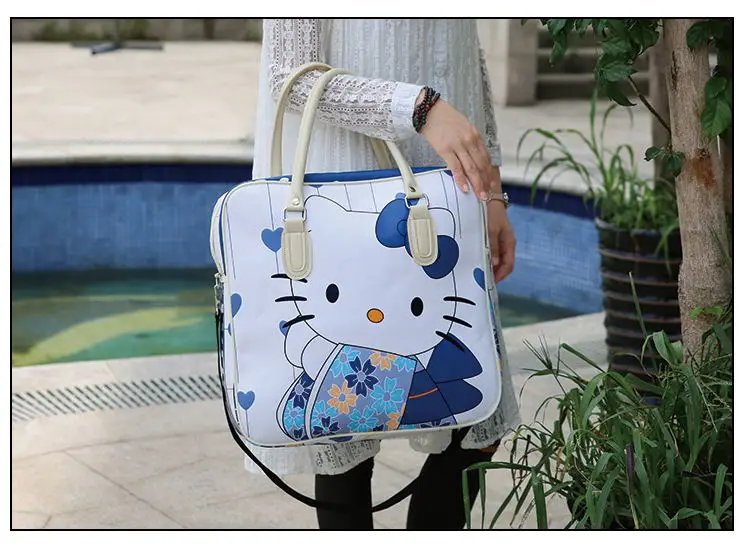 Kawaii Hello Kitty Large Capacity Travel Bag PU Leather Cartoon Female Luggage Bag Business Trip Korean portable for girl women