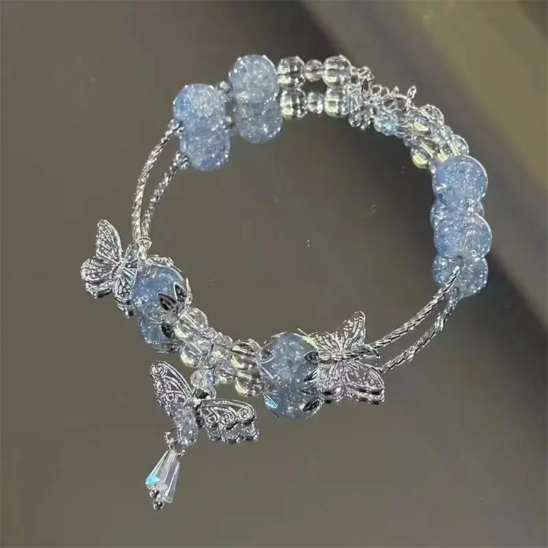 2024 New Blue Pearl Butterfly Women's Bracelet Sweet, High Appearance, Exquisite Crystal Student Friend Handicraft