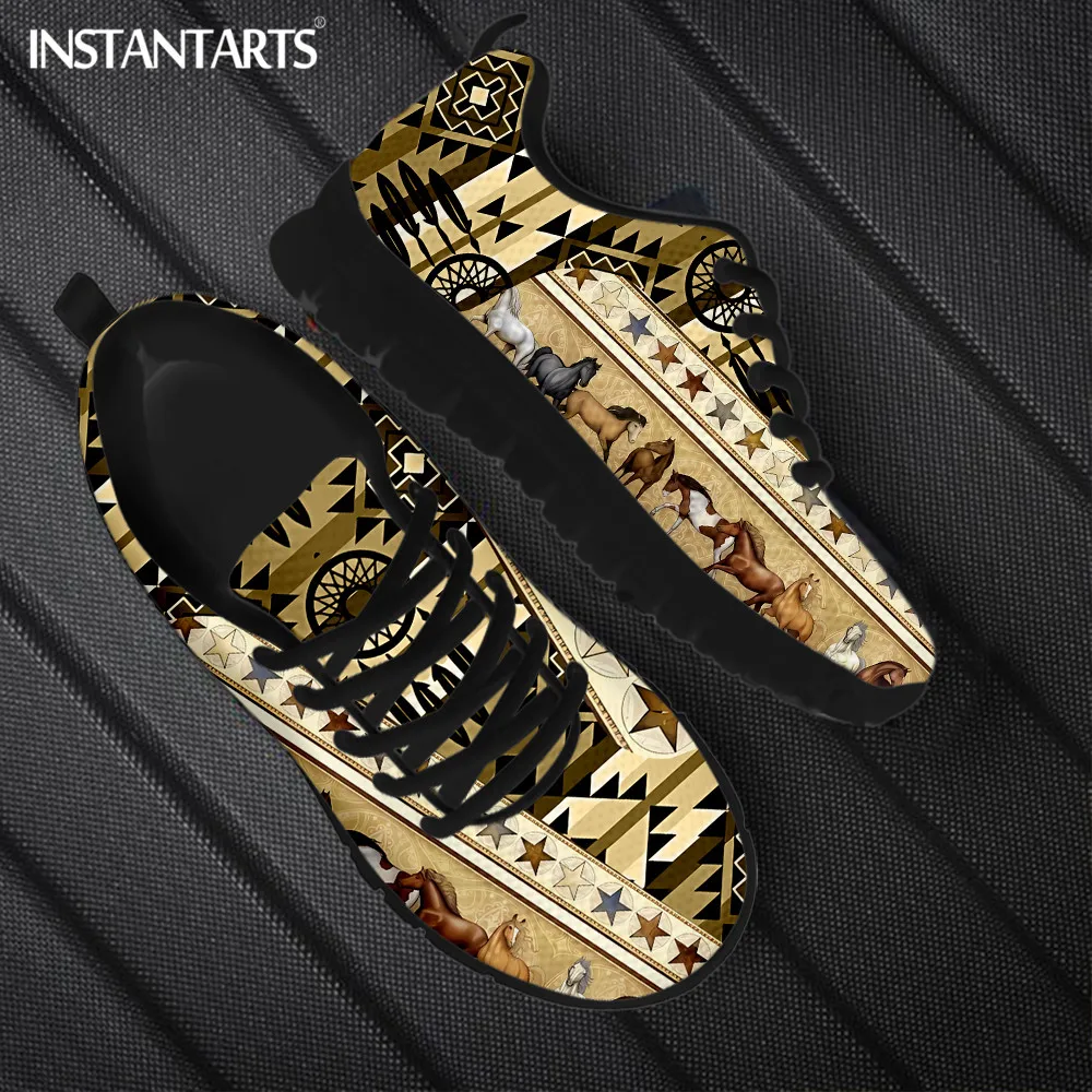 Women's Non-Slip Flats Shock Absorption Running Sneakers Tribal Aztec Design Ladies Mesh Shoes Dirty Resistant Sport Footwear