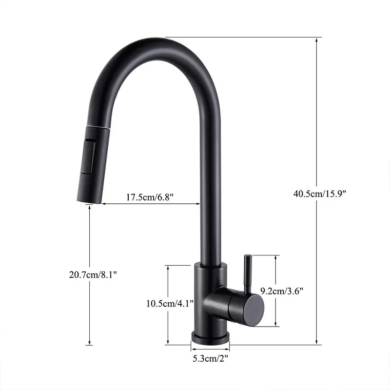 Kitchen Faucets Black Flexible Pull Out 2 Modes Nozzle Hot Cold Water Mixer Tap Deck Mounted Sprayer and Stream SUS 304