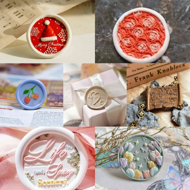 Self Ink Stamps Fire Seal Stamp Head Squeeze Rose Maple Leaf Christmas Hat Special Brass Head Embossed Stamp Toy Envelope Seal gift