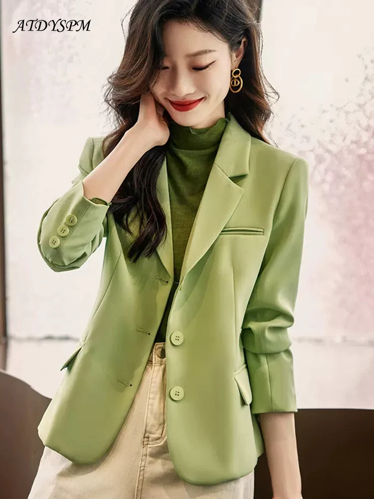 

Chic Office Lady Simple Fashion Solid Single-Breasted Blazer Women Vintage Coat Notched Collar Ladies Outerwear Jacket Tops