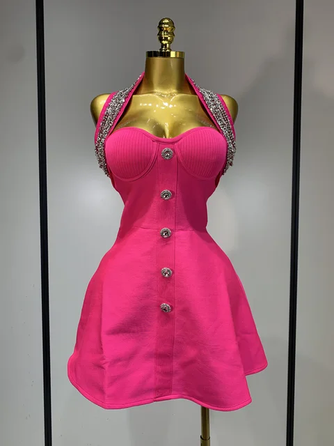 Women Luxury Birthday Dress Sexy Backless Beading A Line Bandage Dress 2025 Knitted Celebrity Elegant Evening Club Party Outfit