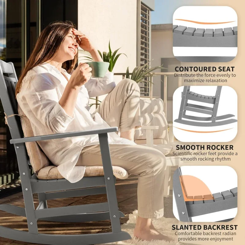 Patio Rocking Chairs Set of 4,Poly Lumber Rocker,All Weather Rocking Chair Outdoor,High Back Porch Rocker,CrackerRocking