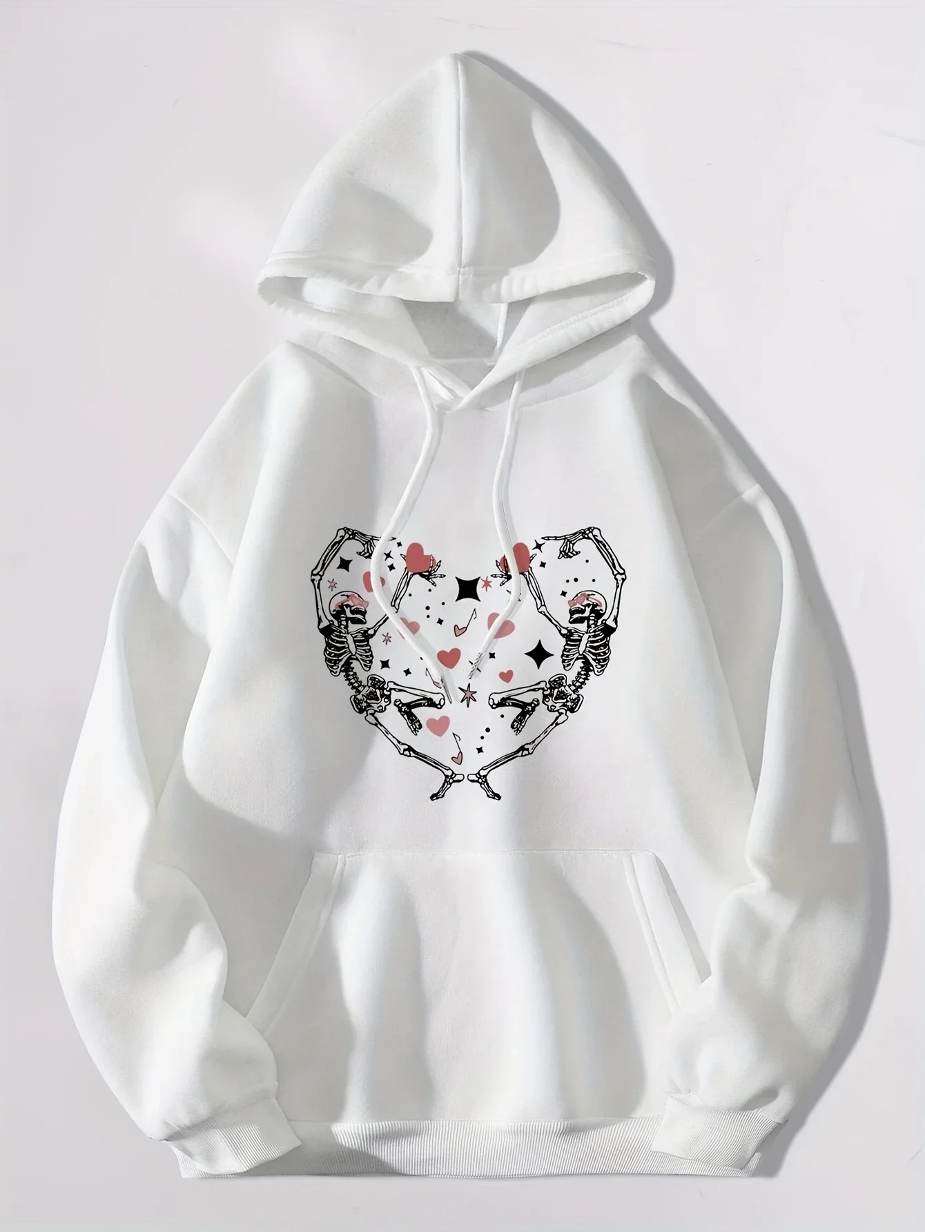 

A Skull Shaped Like Heart Print Hoody Female Fashion Crewneck Sweatshirt Vintage Oversize Hooded Loose Casual Soft Sportswears