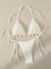 Sexy Bikini Set White Shell Designer Swimsuit 2025 New Halter Push Up Micro Bikinis Summer Bathing Suit Tie Side Thong Swimwear